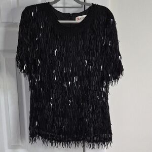 Alaia Black Sequin Vintage Short Sleeve Blouse